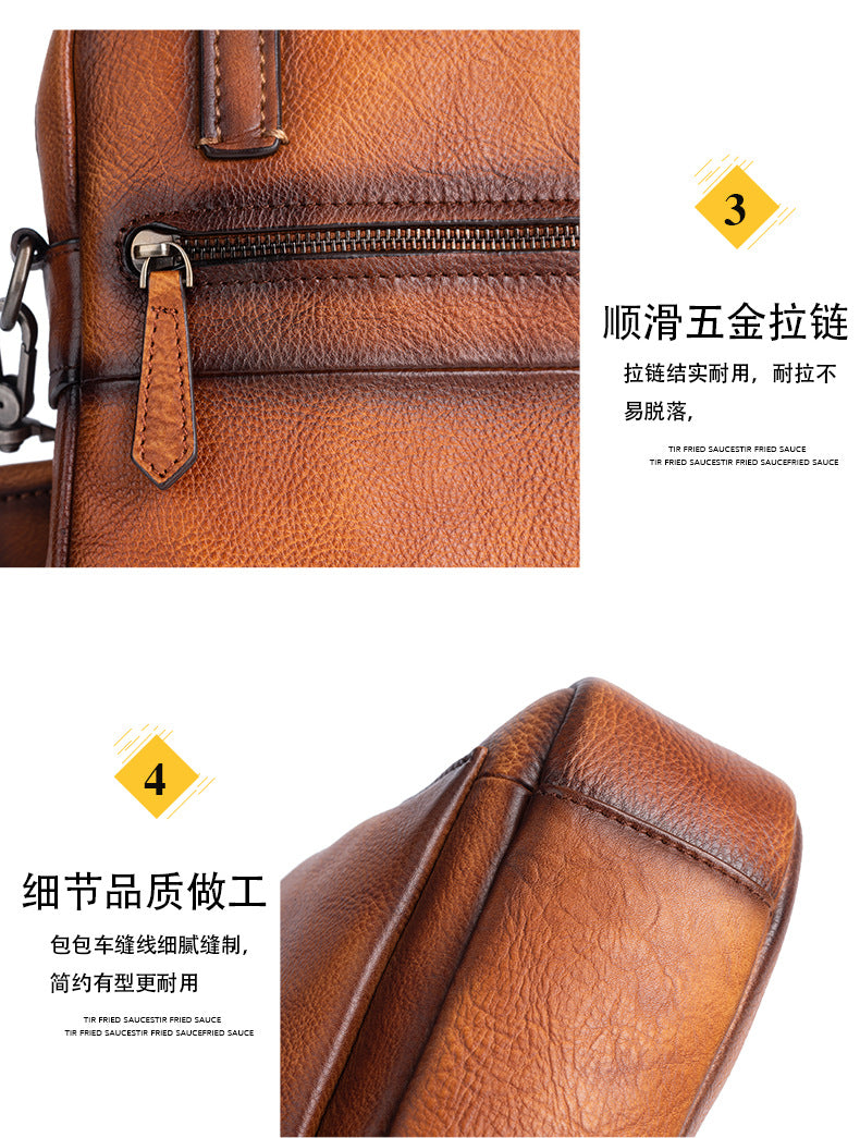 Men's Crossbody Bag Genuine Cowhide Leather Retro Casual Men's Handbag 