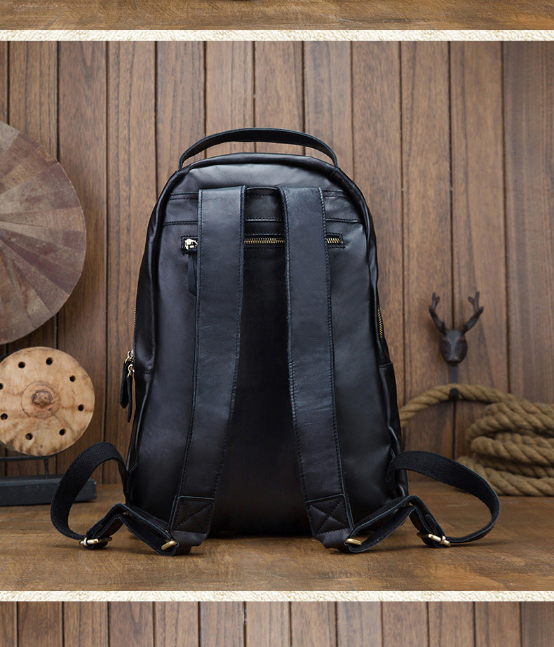 Men's backpack handmade cowhide genuine leather simple casual fashion travel bag 