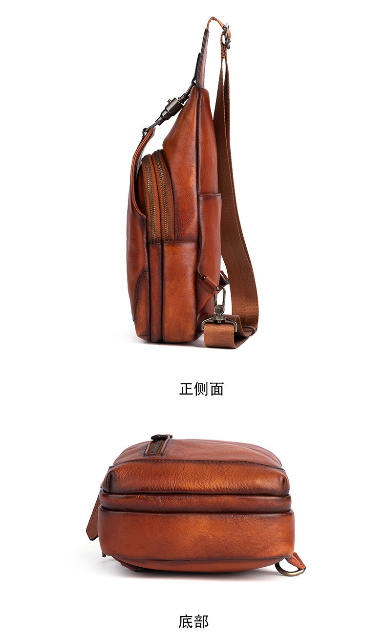 Men's bust bag Genuine cowhide leather retro casual crossbody bag for men 