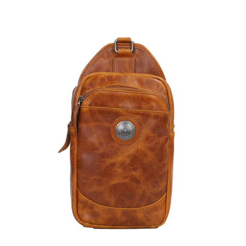 Men's Bust Bag Genuine Cowhide Leather Crazy Horse Retro Casual Shoulder Bag Men's Crossbody Bag 