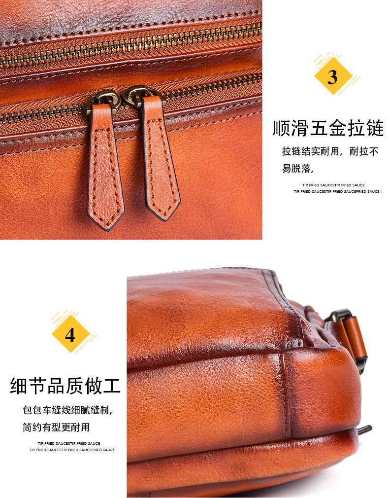 Men's Shoulder Bag Genuine Cowhide Leather Retro Casual Male Crossbody Bag 