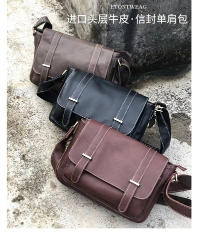 Men's Shoulder Bag Luxury Fashion Genuine Cowhide Leather Business Casual Messenger Bag Crossbody Bag for Men 