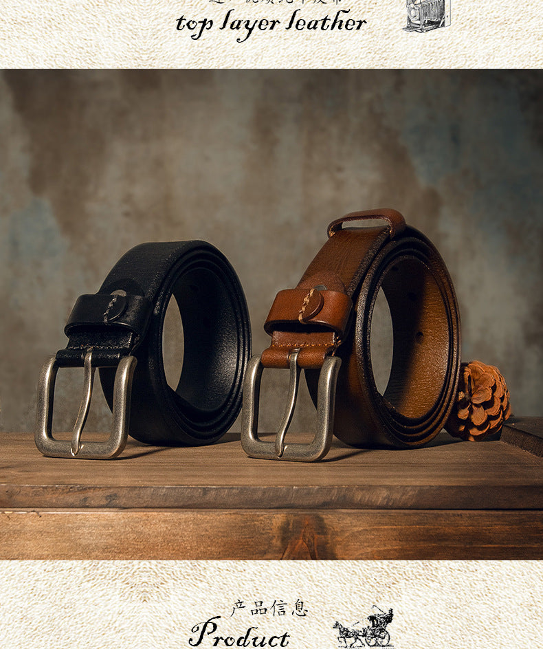 Men's Belt Genuine Cowhide Leather Handmade Needle Buckle Simple Casual Vintage Fashion Men's Belt 