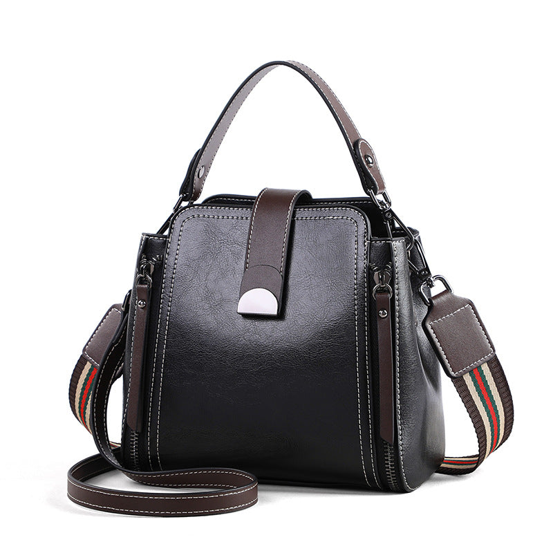 Genuine Leather Bucket Bag Crossbody Bag Ladies Fashion Broadband Simple Shoulder Bag.Pochette