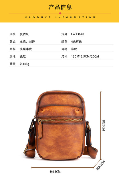 Men's Shoulder Bag Genuine Cowhide Leather Retro Casual Crossbody Bag for Men 