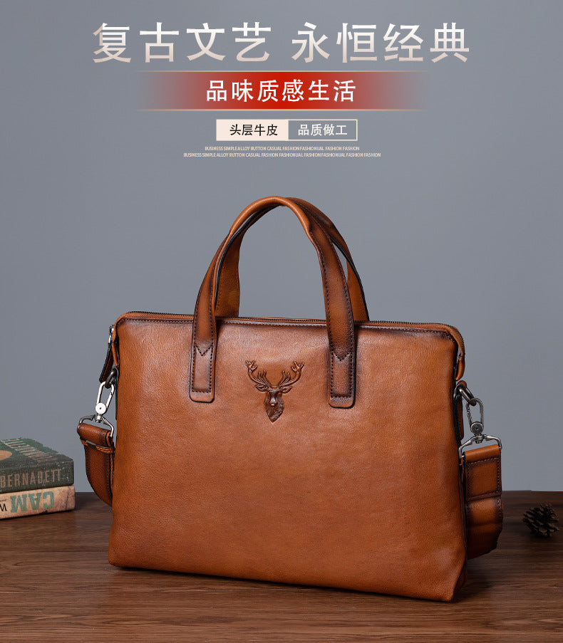 Men's Briefcase Cowhide Genuine Leather Casual Men's Handbag File Bag 