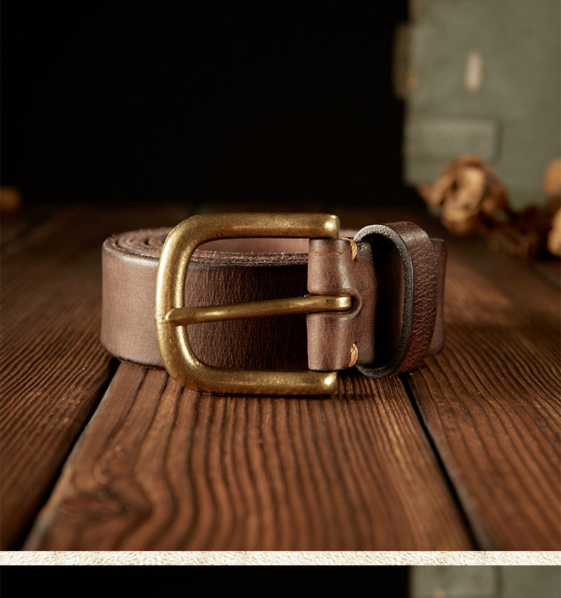 Men's Belt Genuine Cowhide Leather Handmade Copper Buckle Vintage Fashion Men's Belt