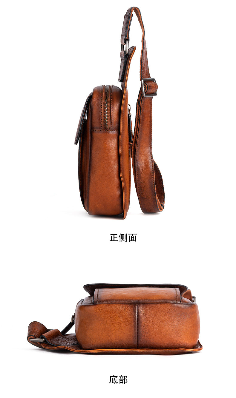 Men's bust bag Genuine cowhide leather retro casual crossbody bag for men 