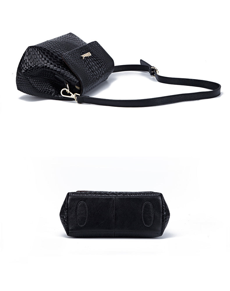 Women's bag top with cowhide fashion crossbody bag knitted bag large capacity temperament shoulder bag.Pochette