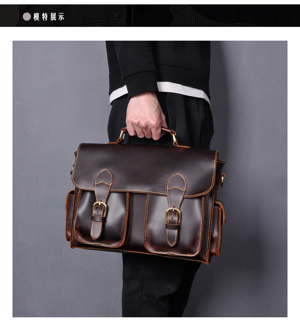 Men's Briefcase Handbag Cowhide Genuine Leather Retro Business Computer Bag for Men 