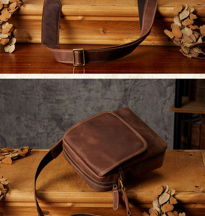 Men's Shoulder Bag Handmade Quality Genuine Cowhide Leather Crazy Horse Retro Unique Casual Fashion Crossbody Bag for Men 