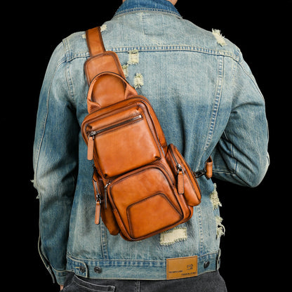 Men's Bust Bag Genuine Cowhide Leather Retro Casual Men's Crossbody Bag Travel Bag 