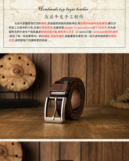 Men's belt handmade original cowhide genuine leather needle buckle simple casual vintage men's belt 