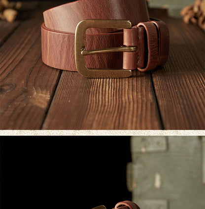 Men's belt handmade original retro cowhide genuine leather needle buckle casual simple copper buckle belt for men 