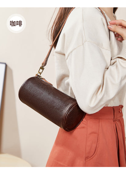 Women's bag Retro armpit bag Top cowhide cylindrical bag Chain bag that goes with anything Fashion shoulder bag.Pochette