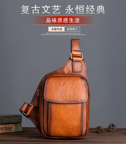 Men's bust bag Genuine cowhide leather retro casual crossbody bag for men 