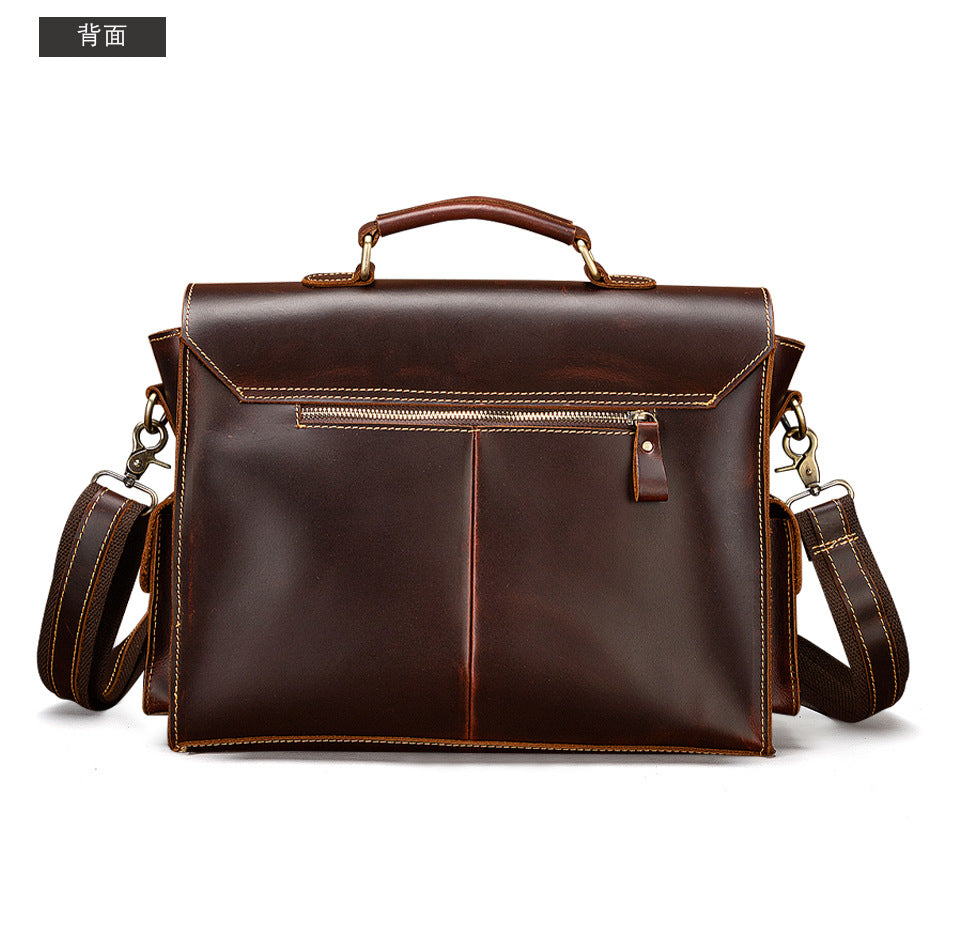 Men's Briefcase Handbag Cowhide Genuine Leather Retro Business Computer Bag for Men 