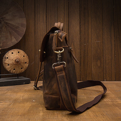 Men's Messenger Bag Handmade Genuine Cowhide Leather Crazy Horse Retro Handbag Handbag Men's Briefcase Crossbody Shoulder Bag 