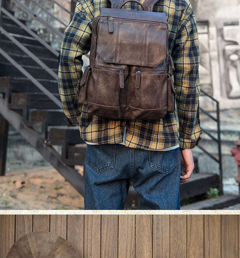 Men's backpack original design handmade cowhide genuine leather Korean fashion casual individuality school style bag for men 