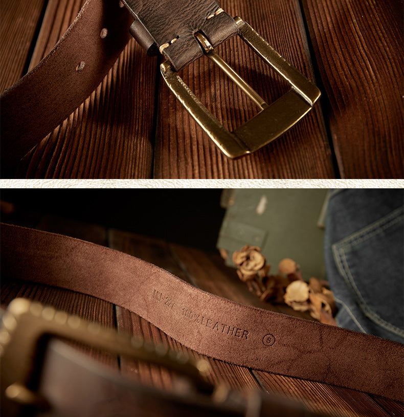 Men's Belt Handmade Vintage Genuine Cowhide Leather Needle Buckle Unique Fashion Casual Men's Belt 