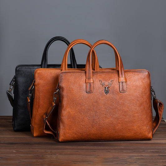 Men's Briefcase Genuine Cowhide Leather Simple Fashion Retro Casual Bag Computer Bag for Men 