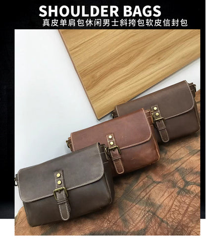 Men's Shoulder Bag Cowhide Casual Fashion Bust Bag Mobile Phone Bag Crossbody Bag Messenger Bag for Men 