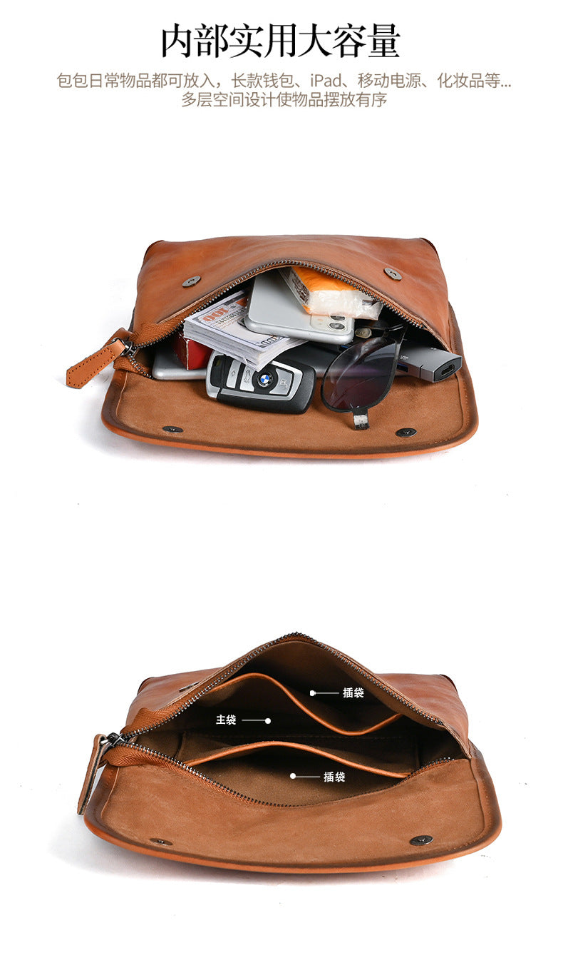 Men's Shoulder Bag Genuine Cowhide Leather Smartphone Pouch Retro Men's Crossbody Bag 