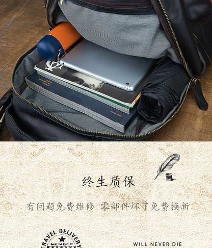 Men's backpack handmade cowhide genuine leather simple casual fashion travel bag 