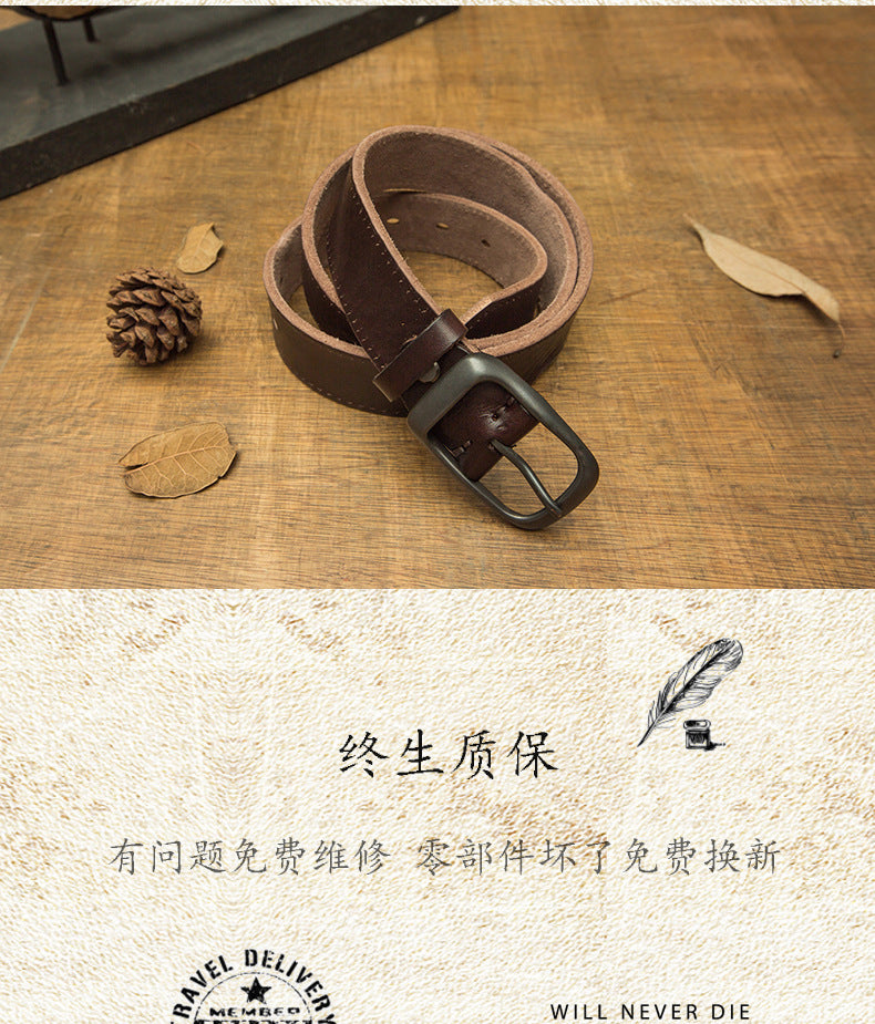 Men's Belt Cowhide Genuine Leather Handmade Needle Buckle Retro Casual Men's Belt 