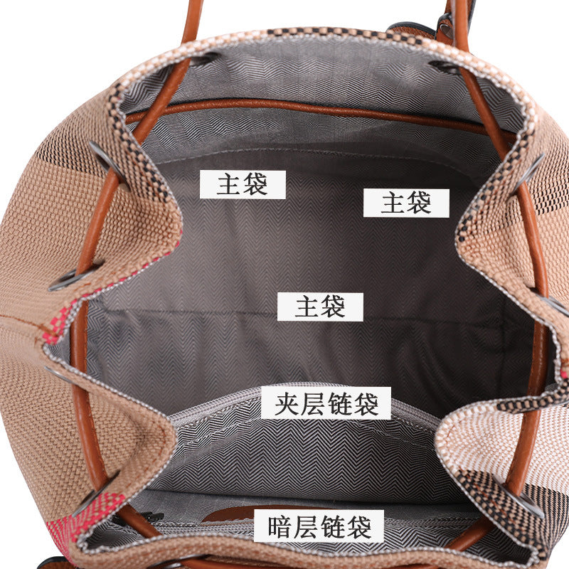 Ladies Pack Plaid Leather Tread Fashion Shoulder Bag Handbag Canvas Rucksack