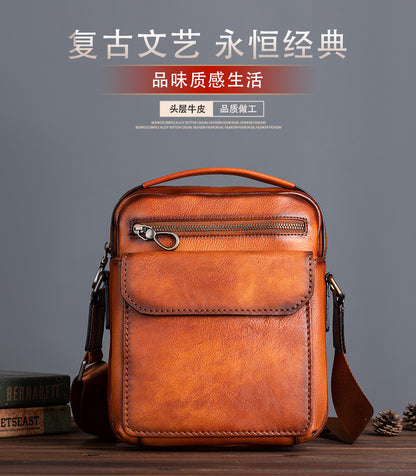 Men's Shoulder Bag Genuine Cowhide Leather Retro Casual Men's Crossbody Bag Handbag 