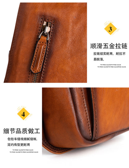 Men's bust bag Genuine cowhide leather retro casual crossbody bag for men 