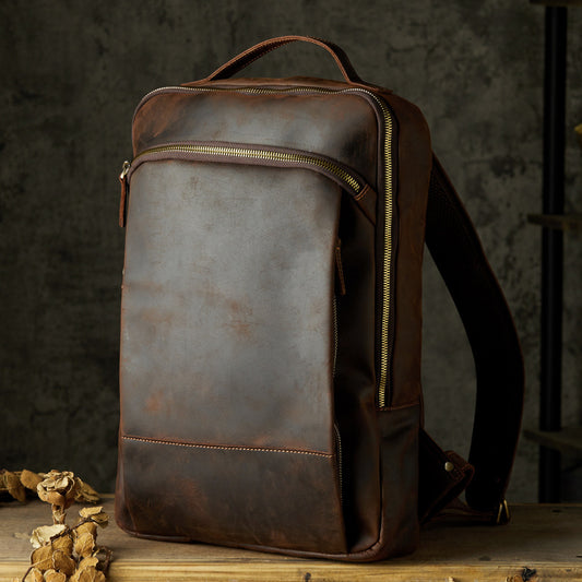 Men's Rucksack Genuine Cowhide Leather Handmade Casual Large Capacity Men's Business Bag Travel Bag 