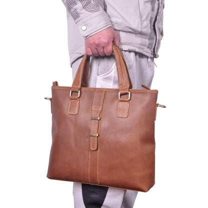 Men's Briefcase Shoulder Bag Retro Business Handbag Cowhide Genuine Leather Men Computer Bag 