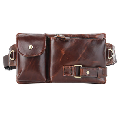 Men's Waist Pouch Cowhide Genuine Leather Korean Fashion Outdoor Sports Multifunctional Retro Men's Bag 