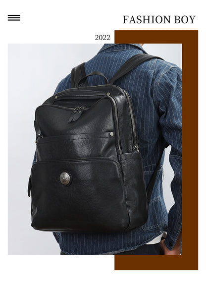 Men's backpack cowhide genuine leather fashion business trip business men's computer bag 