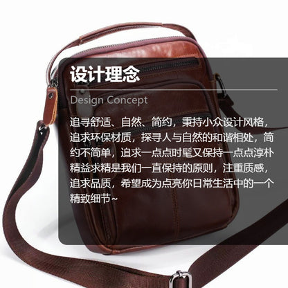 Men's Shoulder Bag Genuine Cowhide Leather Crazy Horse Retro Casual Large Capacity Crossbody Bag for Men 