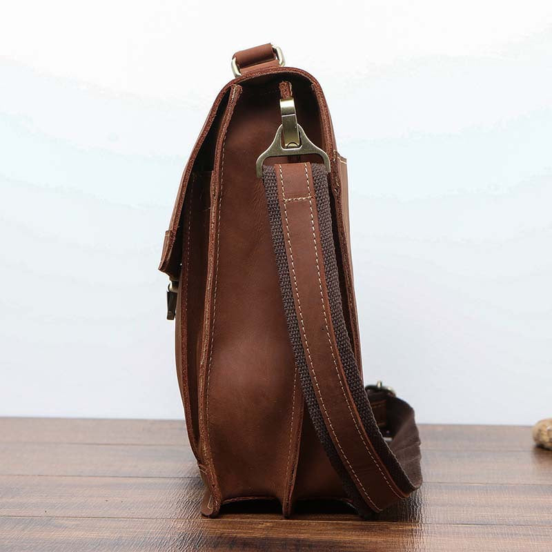 Men's Shoulder Bag Genuine Cowhide Leather Retro Briefcase Crossbody Bag for Men 