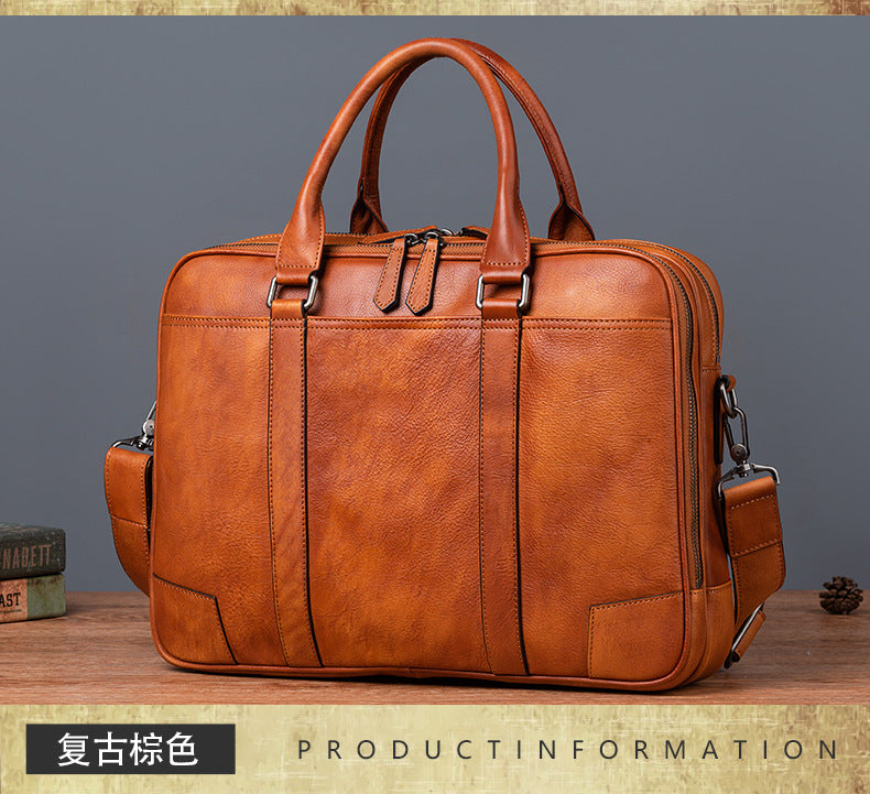 Men's Briefcase Cowhide Genuine Leather Retro Casual Men's Handbag 