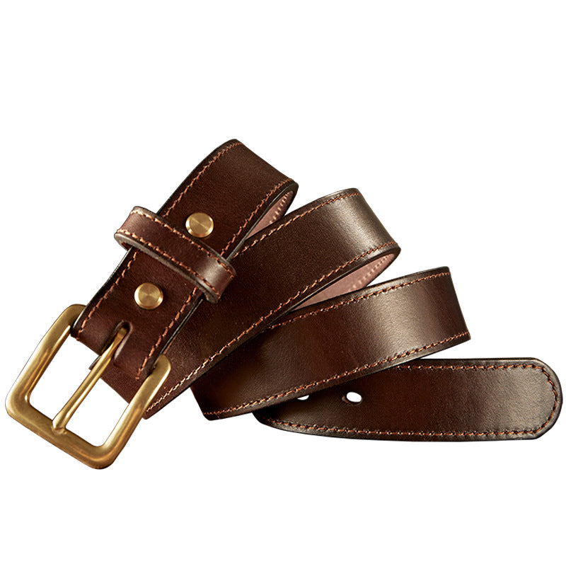 Men's Belt Handmade Cowhide Genuine Leather Needle Buckle Retro Casual Korean Fashion Men's Belt