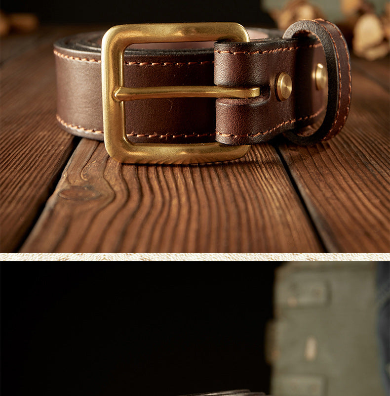 Men's Belt Handmade Cowhide Genuine Leather Needle Buckle Retro Casual Korean Fashion Men's Belt