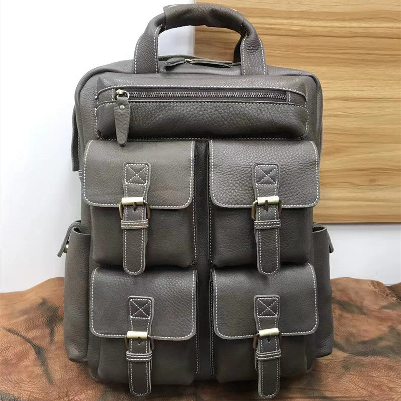 Men's backpack cowhide genuine leather retro large capacity business bag handbag outdoor travel bag 