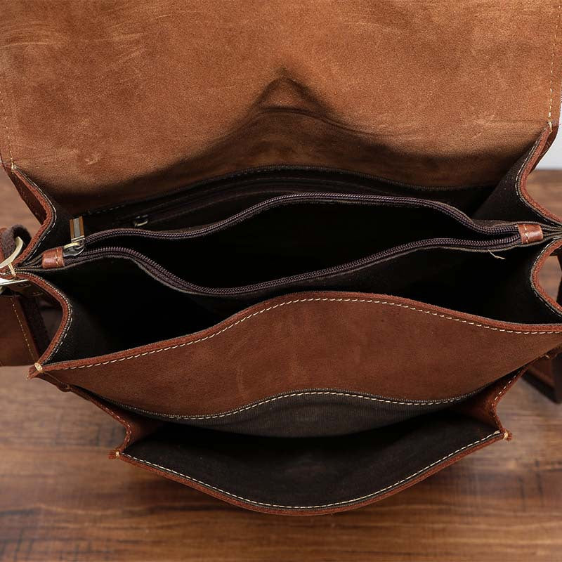 Men's Shoulder Bag Genuine Cowhide Leather Retro Briefcase Crossbody Bag for Men 