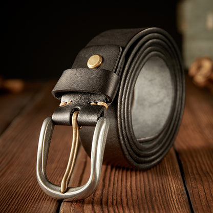 Men's Belt Genuine Cowhide Leather Handmade Needle Buckle Casual Vintage Men's Belt 