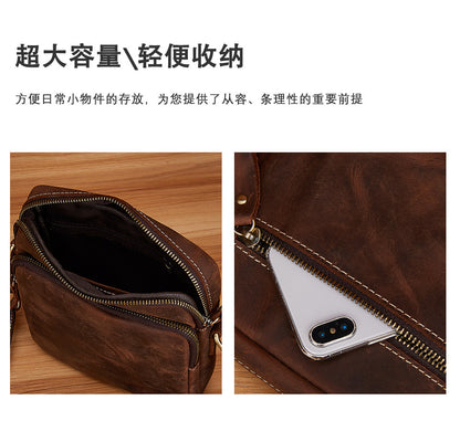 Men's Shoulder Bag Cowhide Genuine Leather Retro Travel Outdoor Crossbody Bag for Men 