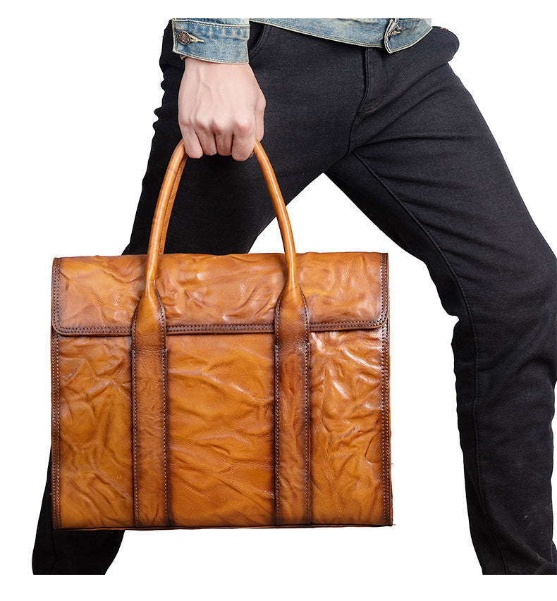 Men's Briefcase Genuine Cowhide Leather Casual Bag Travel Bag for Men 