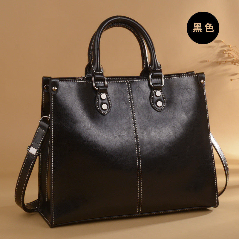 Genuine leather women's bag cowhide handbag retro tote bag large capacity casual simple shoulder bag handbag.bag