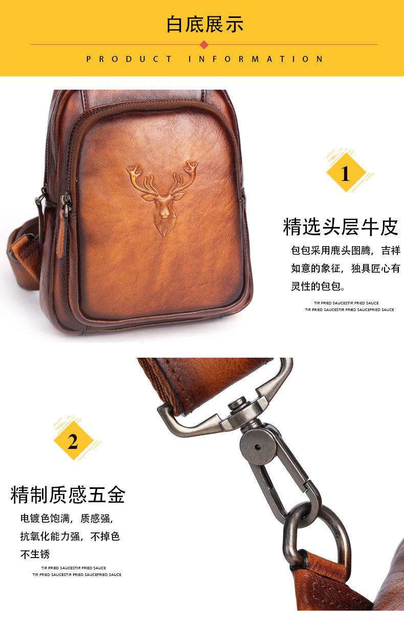 Men's bust bag Genuine cowhide leather retro casual crossbody bag for men 