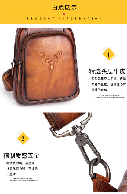 Men's bust bag Genuine cowhide leather retro casual crossbody bag for men 