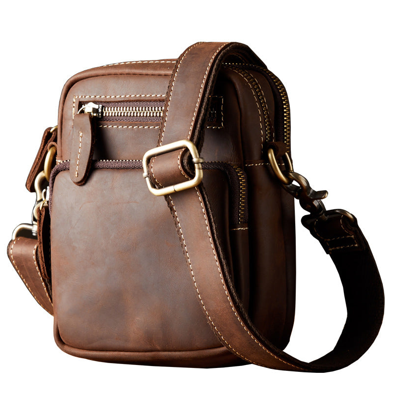 Men's Shoulder Bag Handmade Genuine Cowhide Leather Crazy Horse Retro Casual Fashion Men's Crossbody Bag Smartphone Pouch 